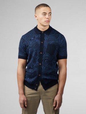 πλεκτά Ben Sherman B by Ben Sherman Swirl Jacquard Button Through Polo σκουρο μπλε | SHG-173062