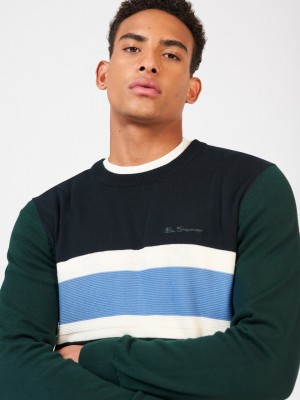 πλεκτά Ben Sherman Chest Stripe Crewneck σκούρο πρασινο | BEK-327189