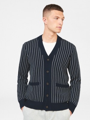 πλεκτά Ben Sherman Jacquard Stripe Cardigan σκουρο μπλε | JPN-357018