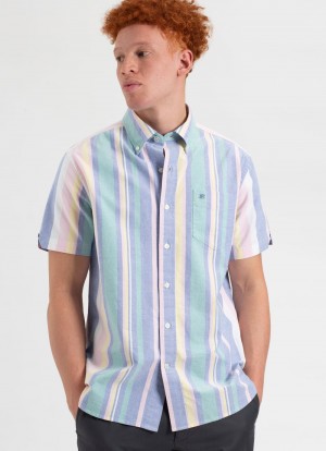 πουκαμισα Ben Sherman Short Sleeve Brighton Oxford Organic Stripe Πολύχρωμο | QHA-148975