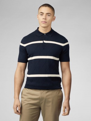 πλεκτά Ben Sherman Signature Argyle Stripe Polo σκουρο μπλε | QPE-678519