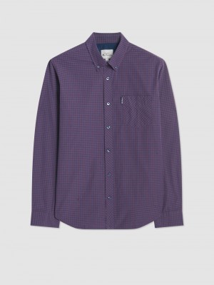 πουκαμισα Ben Sherman Signature Gingham Long-Sleeve μωβ | AOW-109834