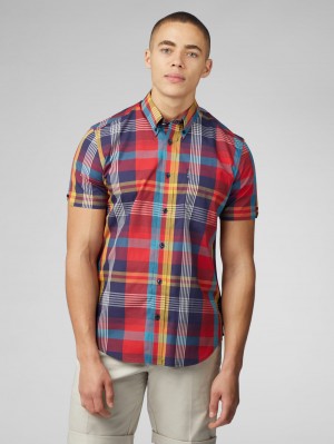 πουκαμισα Ben Sherman Signature Large Madras Check κοκκινα | QDZ-851427