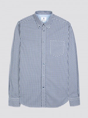 πουκαμισα Ben Sherman Signature Long-Sleeve Gingham σκούρο μπλε | QNO-901723