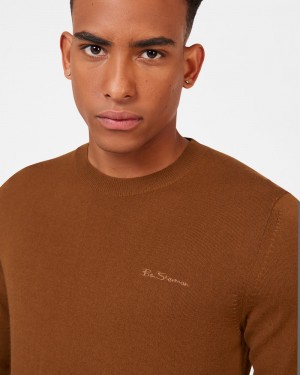 πλεκτά Ben Sherman Signature Merino Crewneck καφε | EOW-508423