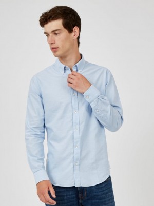 πουκαμισα Ben Sherman Signature Organic Long-Sleeve Oxford μπλε | ACK-398602