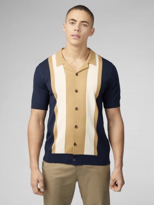 πλεκτά Ben Sherman Signature Resort Neck Button Through Polo σκουρο μπλε | CQI-691248