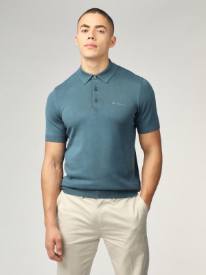 πλεκτά Ben Sherman Signature Short Sleeve Polo τυρκουάζ | XQT-416805