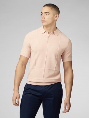 πλεκτά Ben Sherman Signature Textured Polo ροζ | ZMO-062134