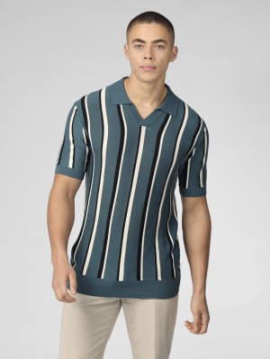 πλεκτά Ben Sherman Signature Vertical Stripe Open Neck Polo τυρκουάζ | HVX-605243