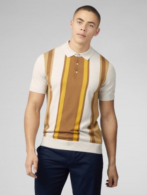 πλεκτά Ben Sherman Signature Vertical Stripe Polo ασπρα | DNY-568192