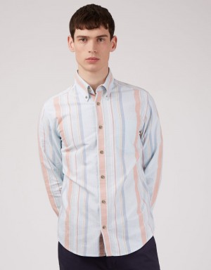 πουκαμισα Ben Sherman The Oxford Ivy Stripe Long-Sleeve μπλε | ROQ-437856