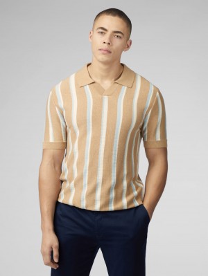 πλεκτά Ben Sherman Vertical Stripe Open Neck Polo γκρι | ZFJ-421095