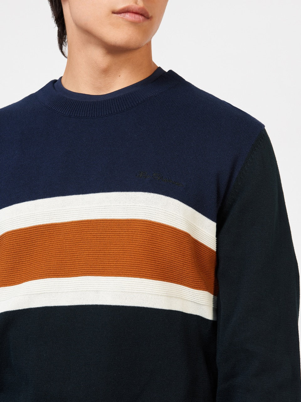 πλεκτά Ben Sherman Chest Stripe Crewneck μαυρα | YXP-502817