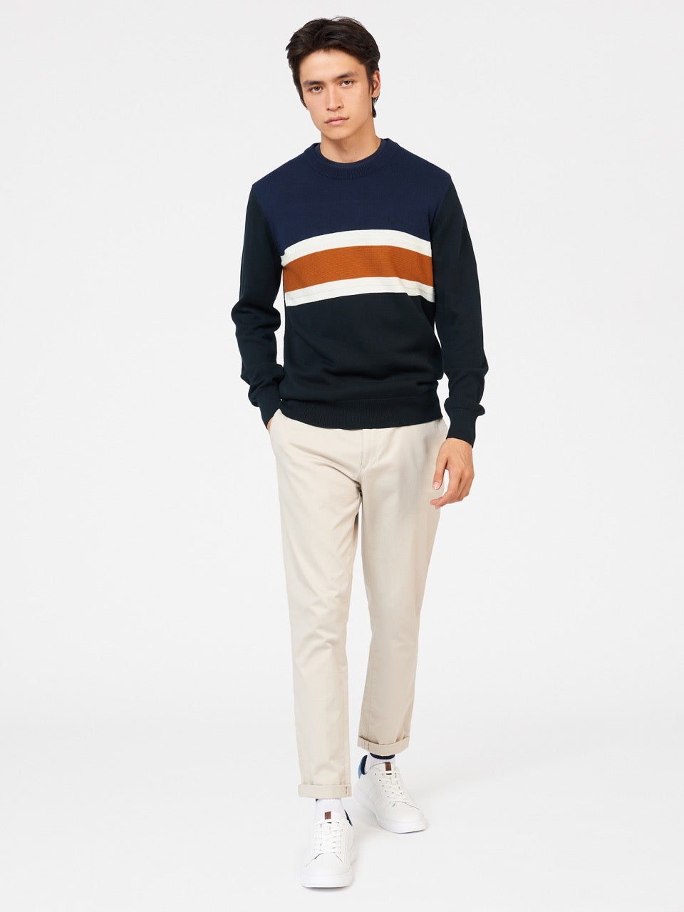 πλεκτά Ben Sherman Chest Stripe Crewneck μαυρα | YXP-502817