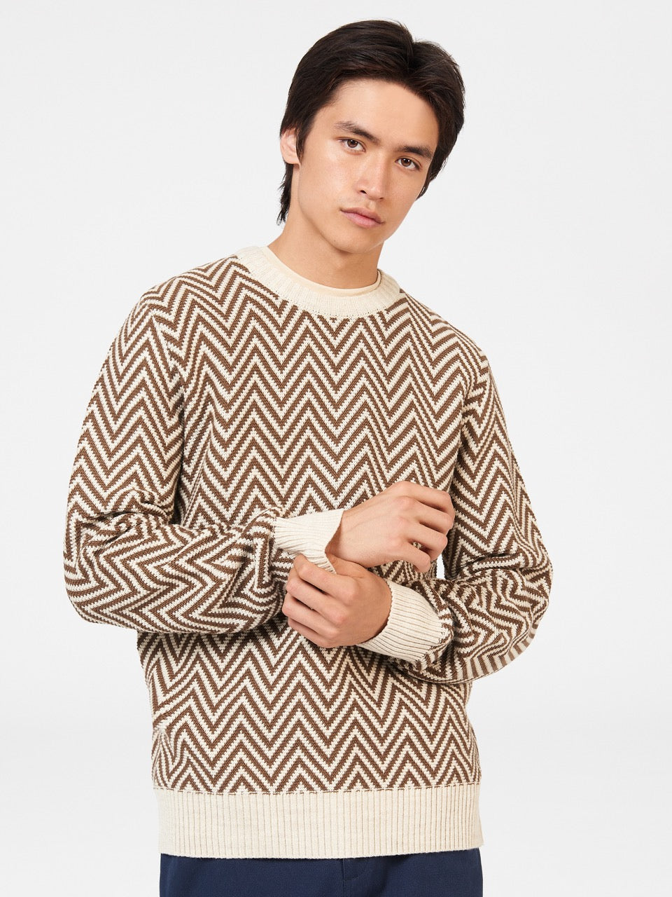 πλεκτά Ben Sherman Chevron Jacquard Crewneck ασπρα | NTX-470568