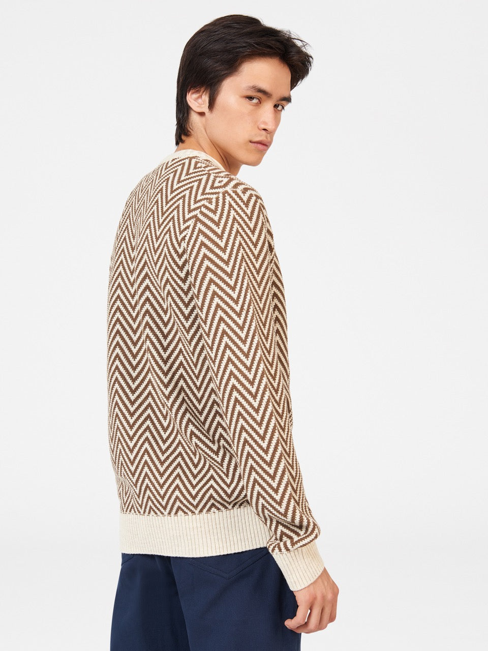 πλεκτά Ben Sherman Chevron Jacquard Crewneck ασπρα | NTX-470568