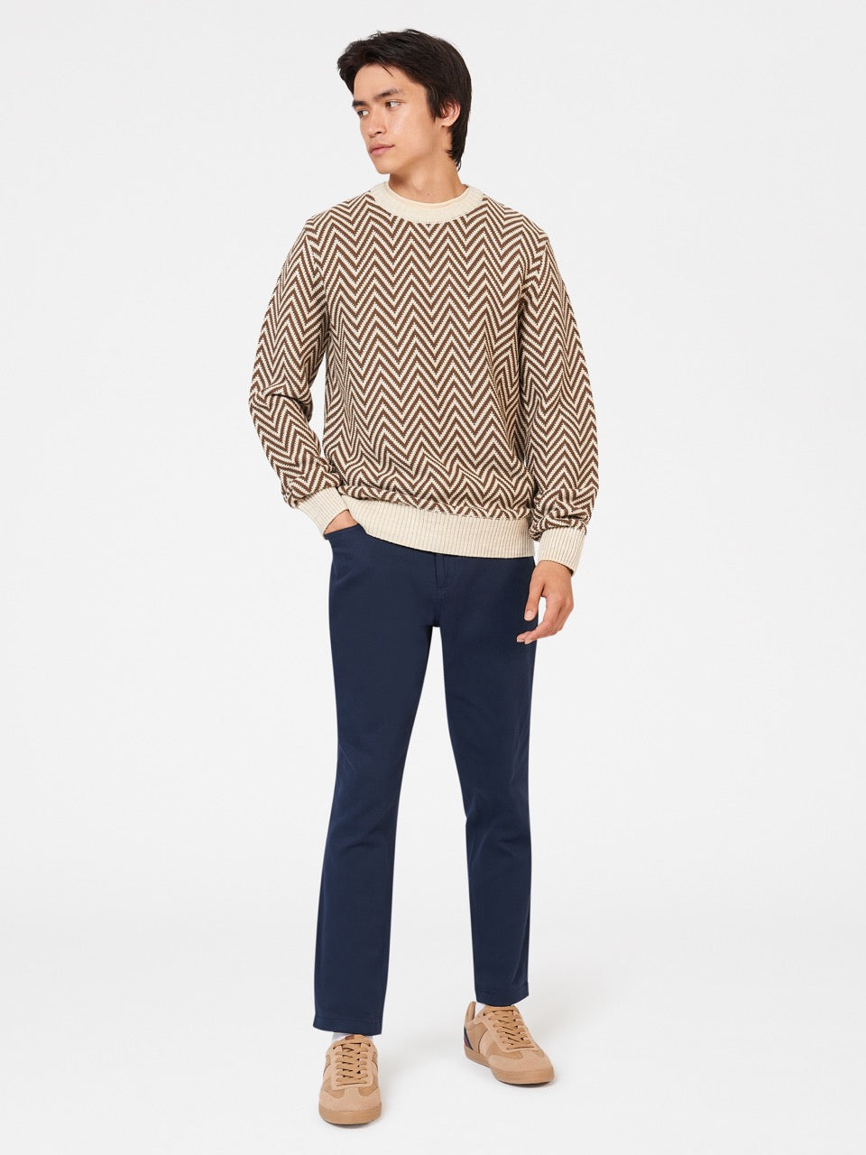 πλεκτά Ben Sherman Chevron Jacquard Crewneck ασπρα | NTX-470568