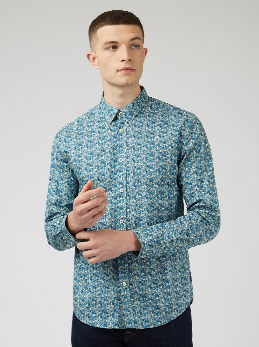 πουκαμισα Ben Sherman Floral Print Long-Sleeve μπλε γκρι | VAI-723160