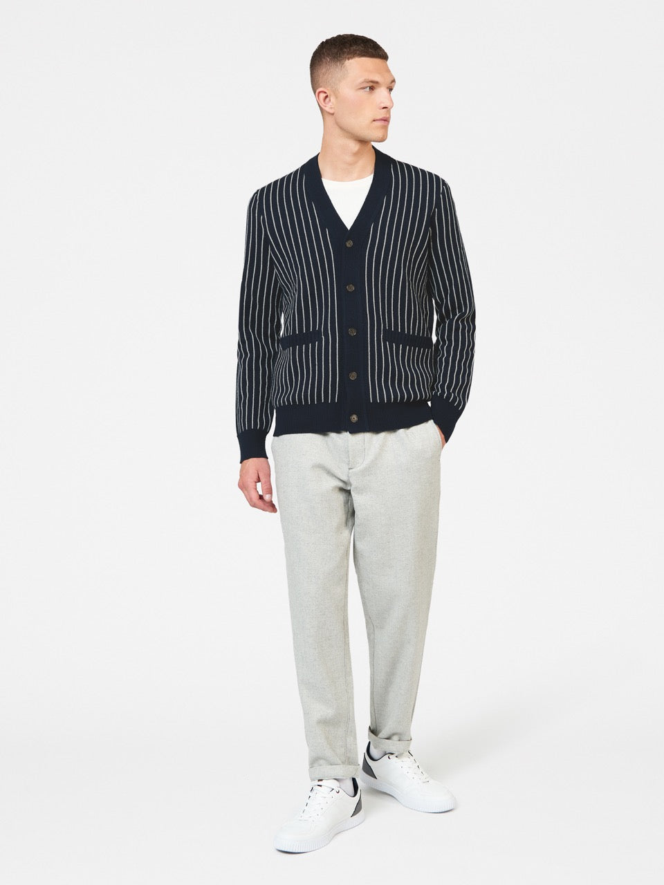 πλεκτά Ben Sherman Jacquard Stripe Cardigan σκουρο μπλε | JPN-357018