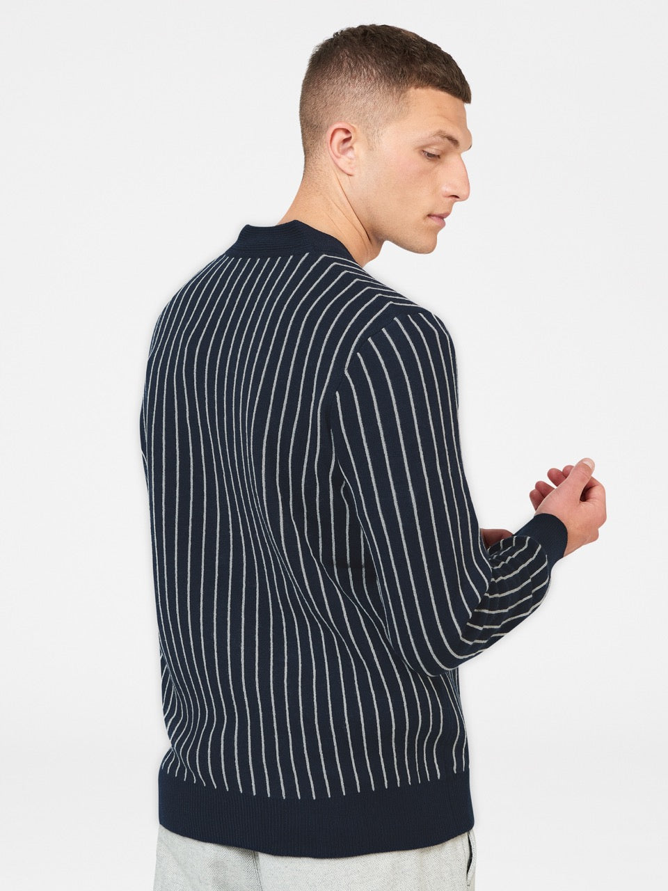 πλεκτά Ben Sherman Jacquard Stripe Cardigan σκουρο μπλε | JPN-357018