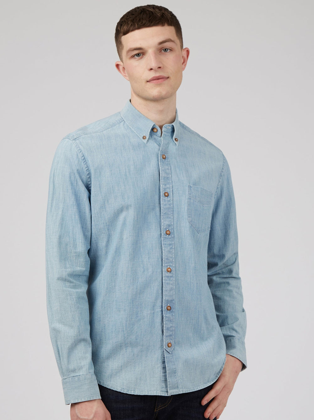 πουκαμισα Ben Sherman Long-Sleeve Chambray μπλε σκουρο μπλε | TCU-492815