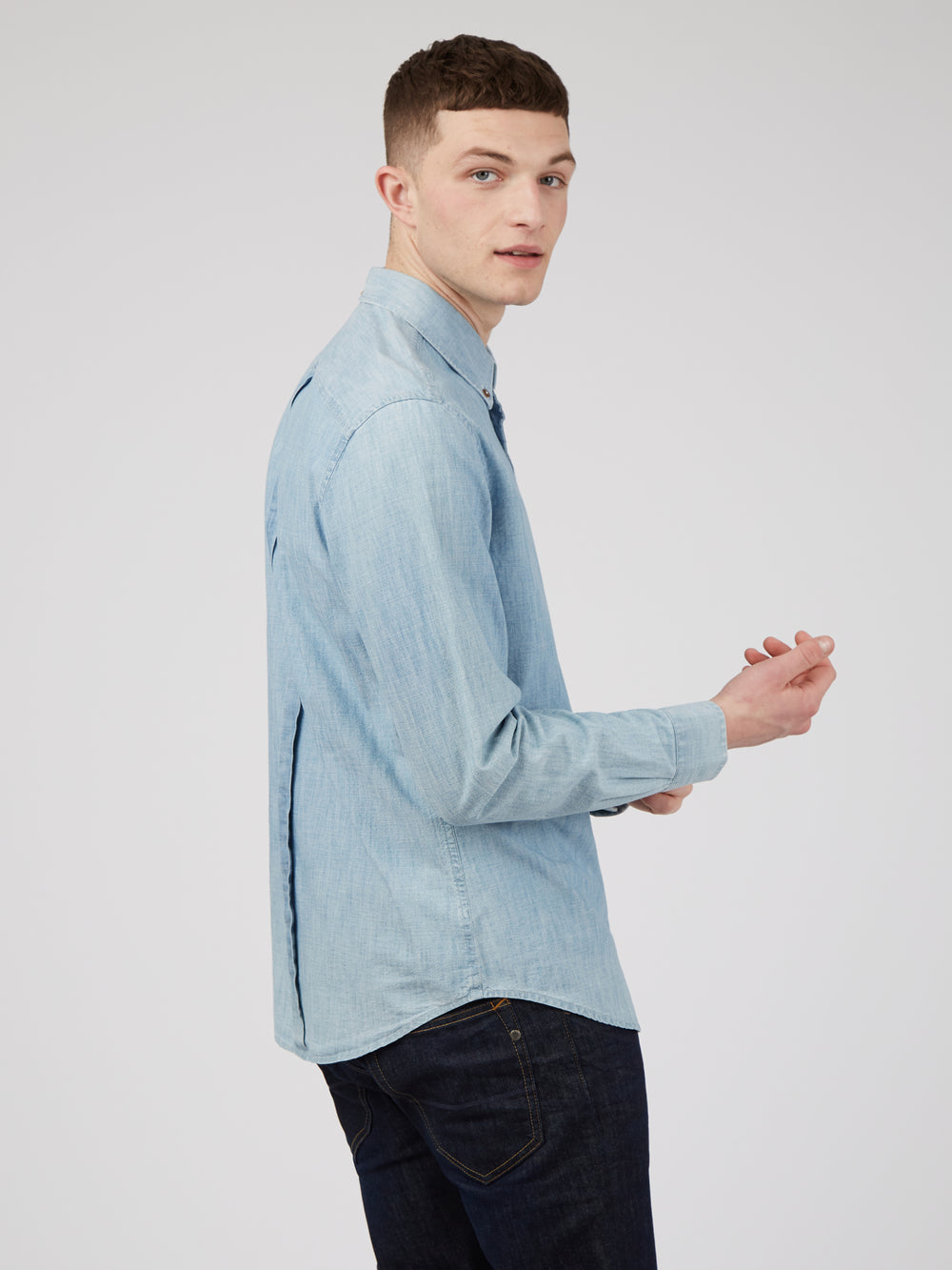 πουκαμισα Ben Sherman Long-Sleeve Chambray μπλε σκουρο μπλε | TCU-492815