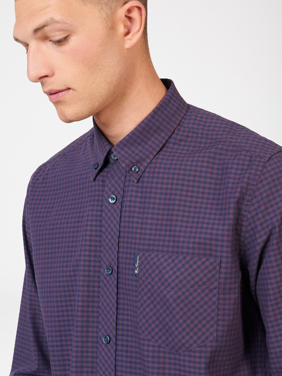 πουκαμισα Ben Sherman Signature Gingham Long-Sleeve μωβ | AOW-109834