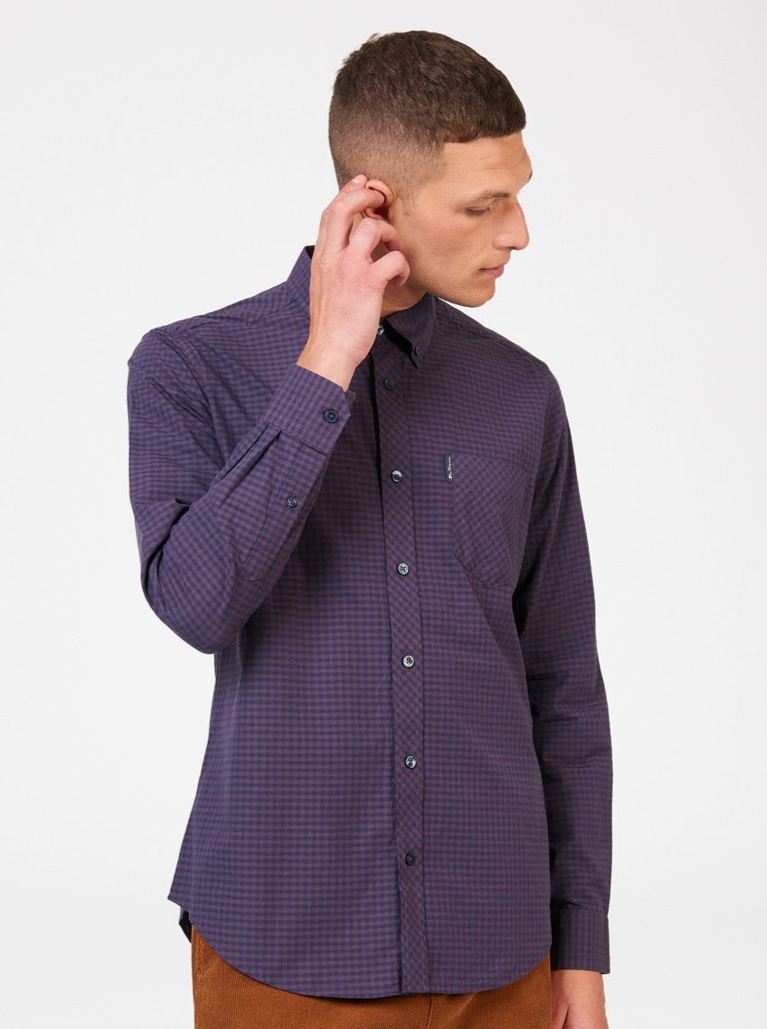 πουκαμισα Ben Sherman Signature Gingham Long-Sleeve μωβ | AOW-109834