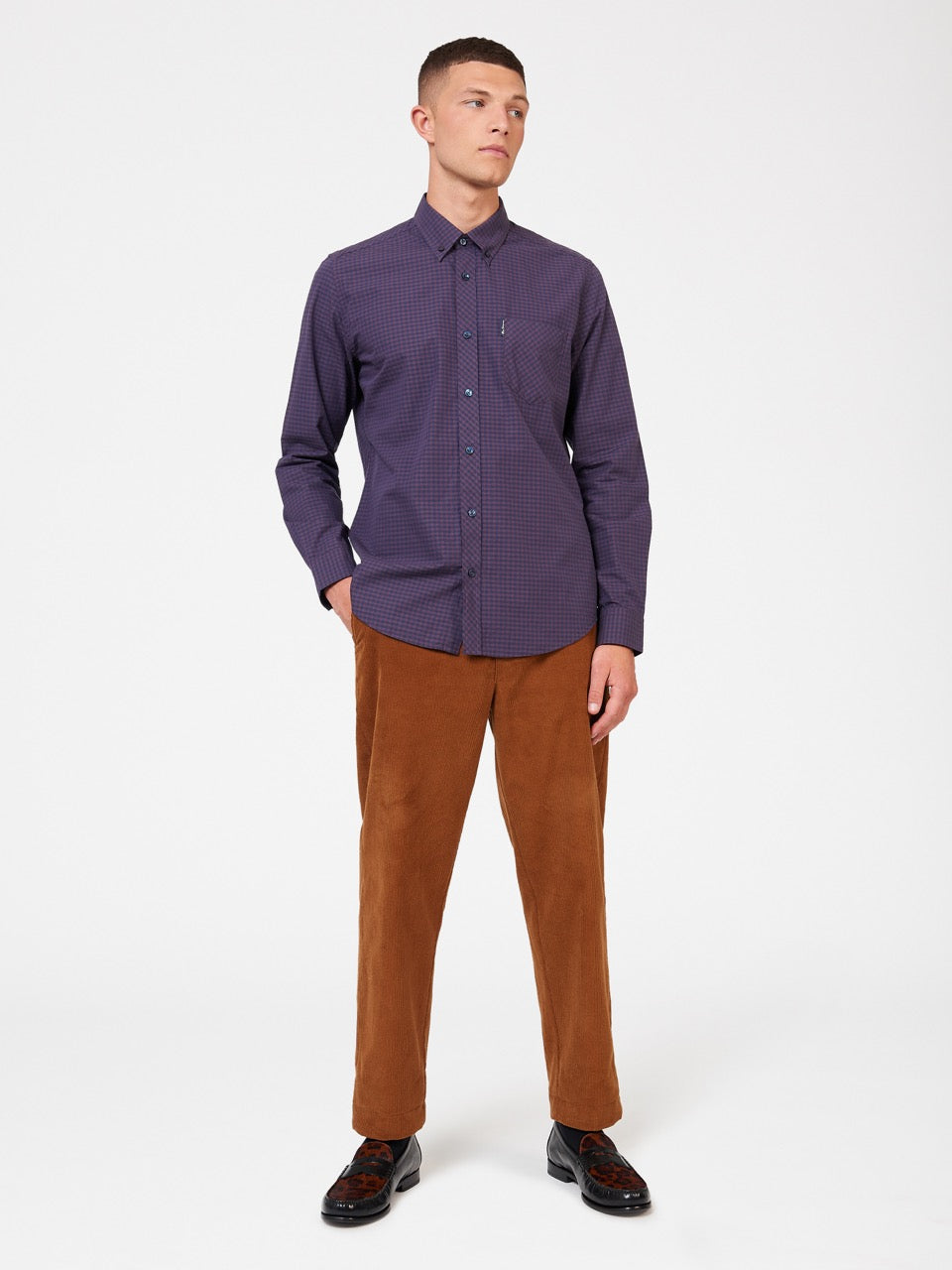 πουκαμισα Ben Sherman Signature Gingham Long-Sleeve μωβ | AOW-109834