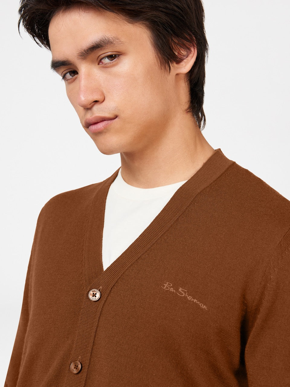 πλεκτά Ben Sherman Signature Merino Cardigan καφε | JPV-027694