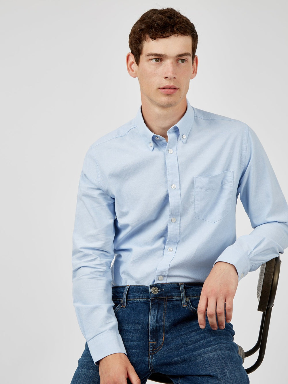 πουκαμισα Ben Sherman Signature Organic Long-Sleeve Oxford μπλε | ACK-398602