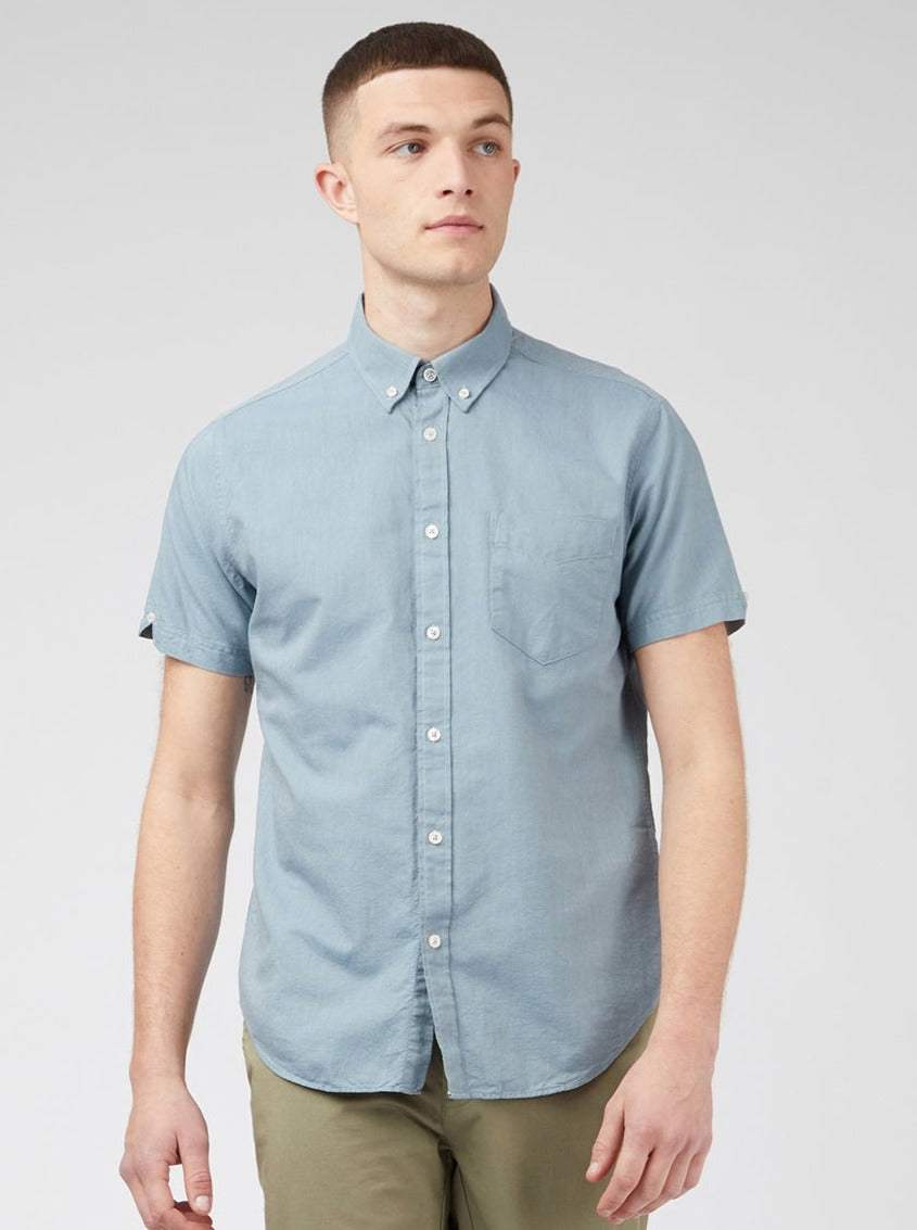 πουκαμισα Ben Sherman Signature Organic Short-Sleeve Oxford Shadow μπλε γκρι | HXI-832954