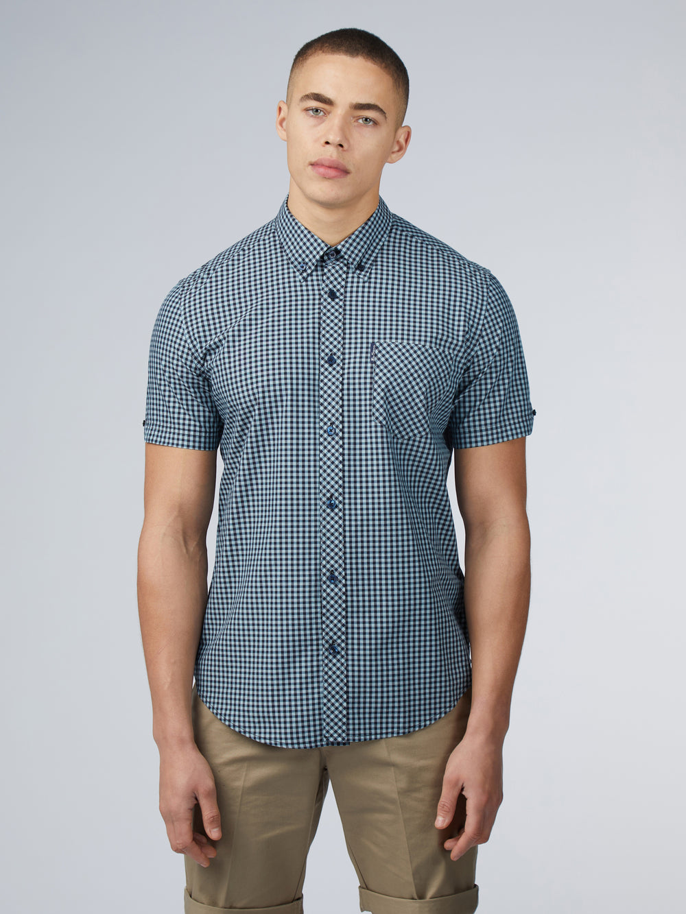 πουκαμισα Ben Sherman Signature Short Sleeve Gingham μπλε | BIC-239165