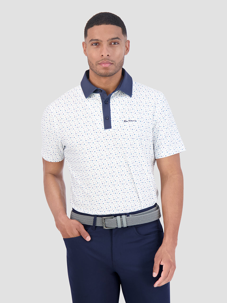 μπλουζακια πολο Ben Sherman Polka Dots Tech Jersey Sports Fit ασπρα | BWS-724185